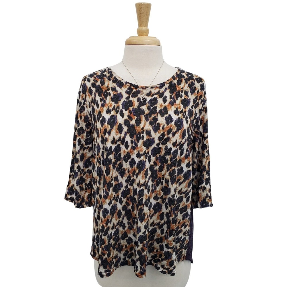 Bit & Bridle Womens M Leopard Print Tunic Top Layered Hem 3/4 Sleeve Casual‎